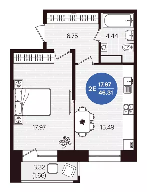 2-к кв. Чувашия, Новочебоксарск ул. 10-й Пятилетки, поз24 (46.31 м) - Фото 2