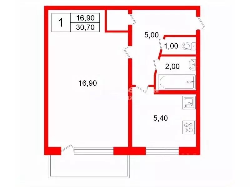 1-к кв. Санкт-Петербург ул. Тамбасова, 24К2 (30.7 м) - Фото 2