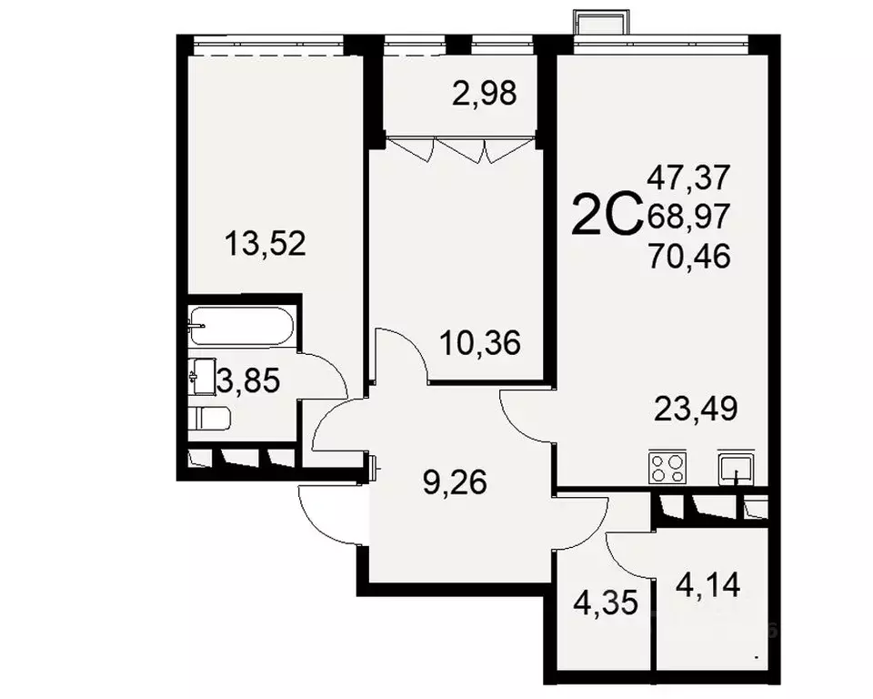 2-к кв. Тульская область, Тула ул. Федора Смирнова, 2 (70.46 м) - Фото 0