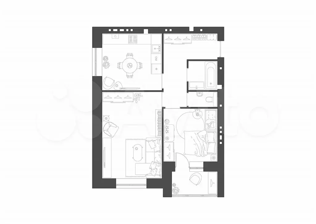 2-к. квартира, 55,1 м, 4/4 эт. - Фото 0