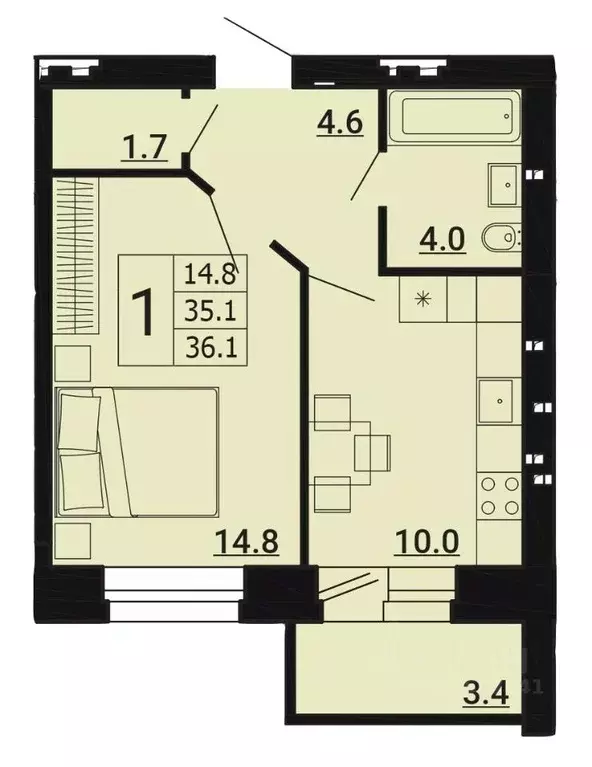 1-к кв. Орловская область, Орловский муниципальный округ, д. Образцово ... - Фото 1