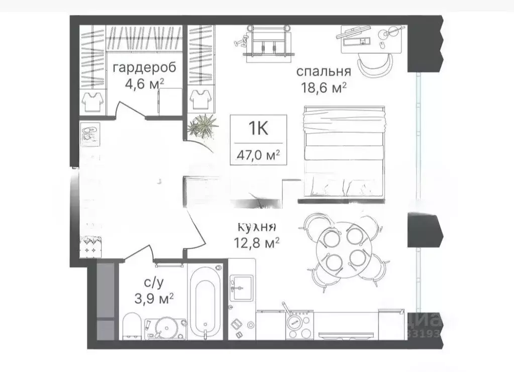Студия Москва ул. Кирпичные Выемки, 2к1 (47.0 м) - Фото 1
