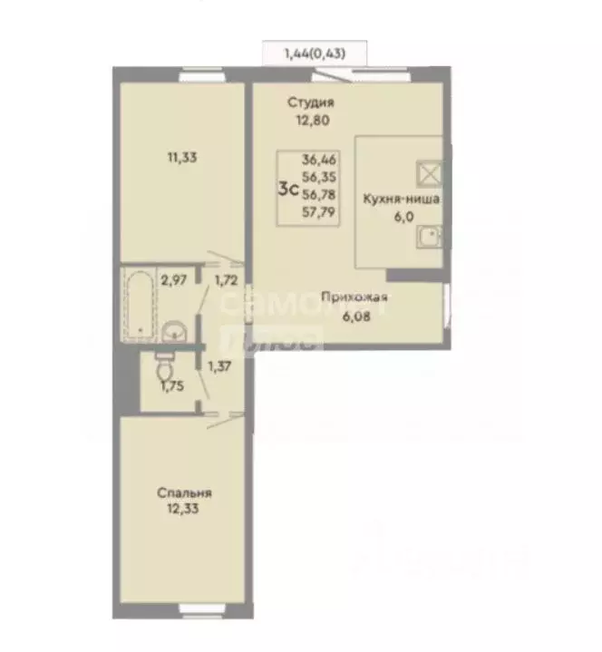 3-к кв. Челябинская область, Челябинск ул. Танкистов, 173А (56.78 м) - Фото 2