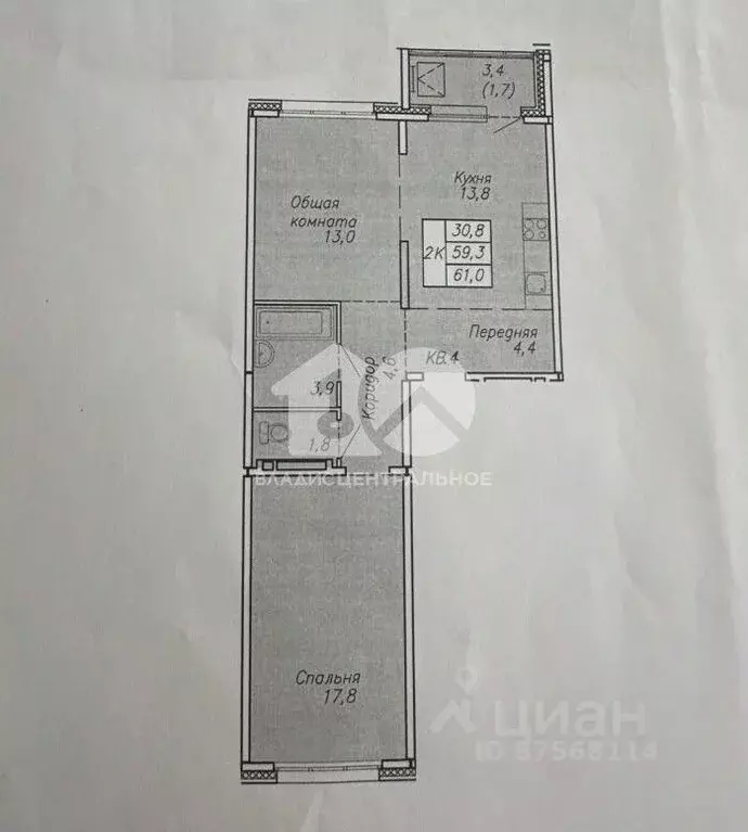 2-к кв. Новосибирская область, Новосибирск ул. Связистов, 13/2 (58.8 ... - Фото 2