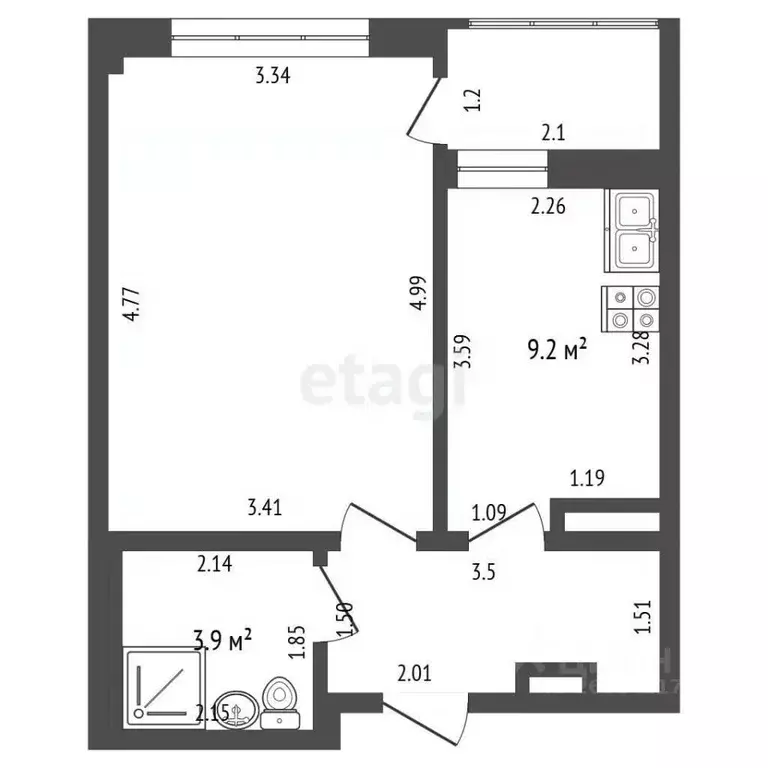 1-к кв. Севастополь ул. Токарева, 18В (34.4 м) - Фото 2