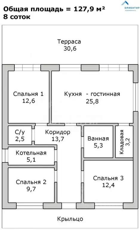 Коттедж, 127.9 м - Фото 1