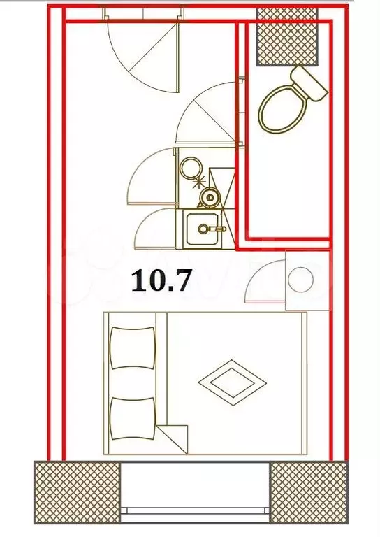 Апартаменты-студия, 10,7 м, 3/4 эт. - Фото 0