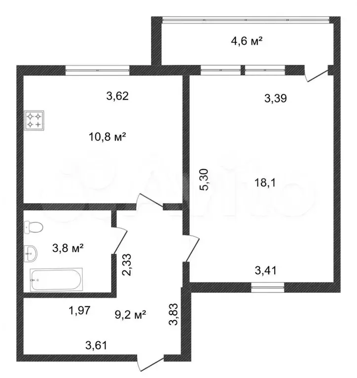 1-к. квартира, 44,3 м, 9/9 эт. - Фото 0