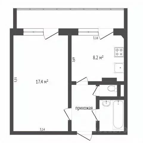 1-к кв. Белгородская область, Белгород ул. Буденного, 14 (33.8 м) - Фото 1