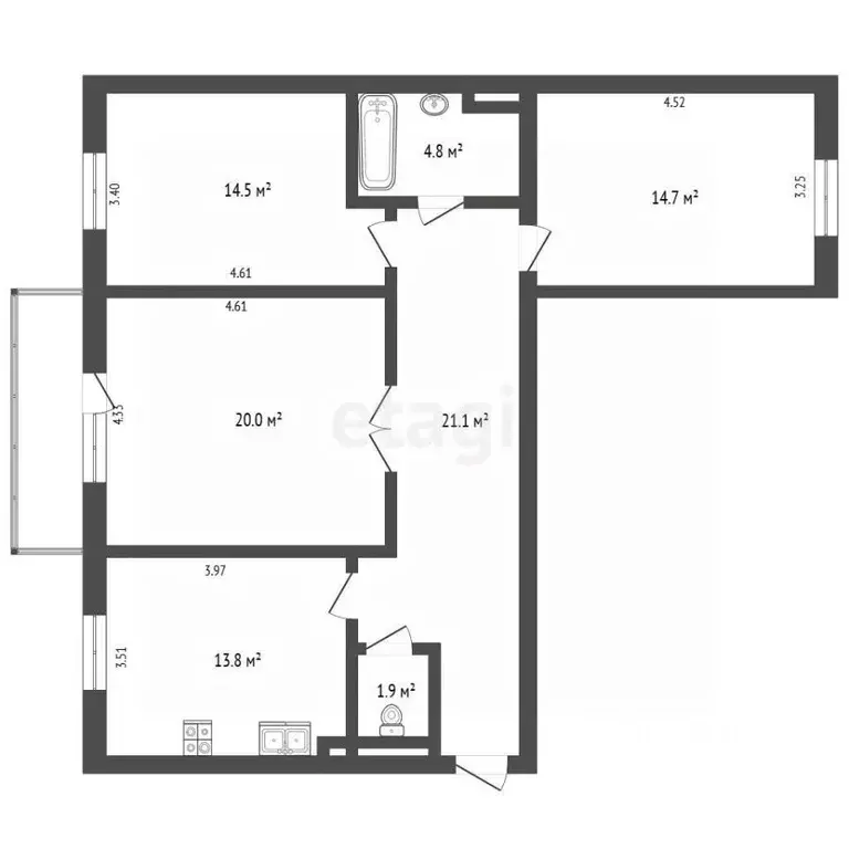3-к кв. Архангельская область, Архангельск Воскресенская ул., 15 (90.8 ... - Фото 1