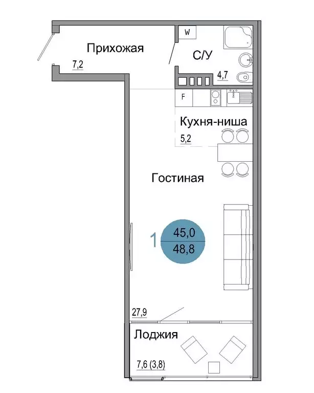 1-комнатная квартира: Керчь, ул. Колхозная (48.8 м) - Фото 0