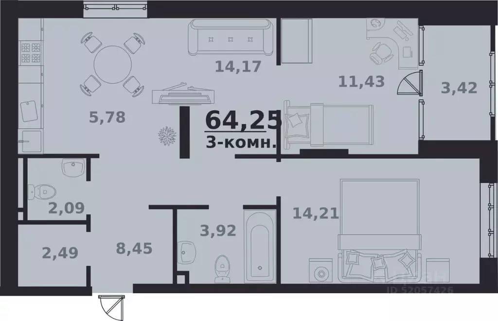 3-к кв. Ульяновская область, Ульяновск просп. Генерала Тюленева, 32к2 ... - Фото 0