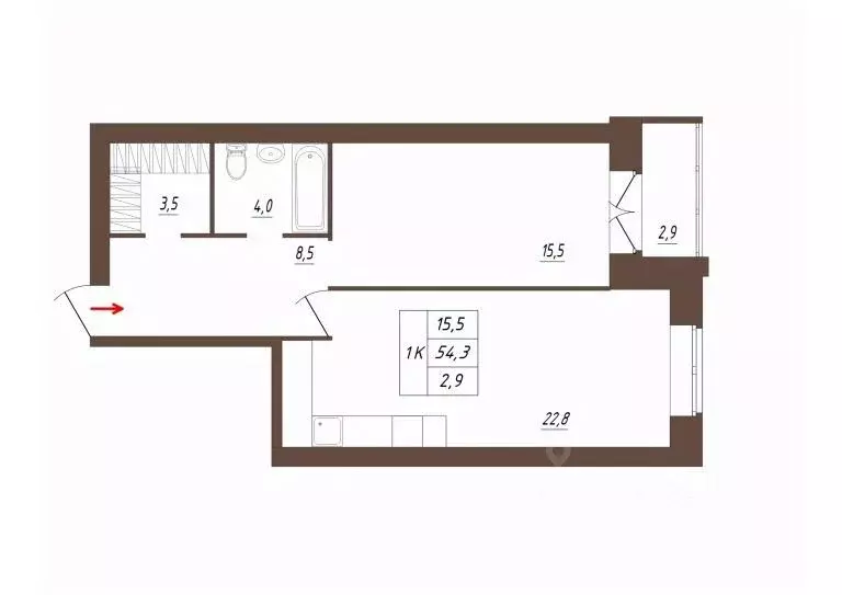 1-к кв. Вологодская область, Вологда  (54.3 м) - Фото 1