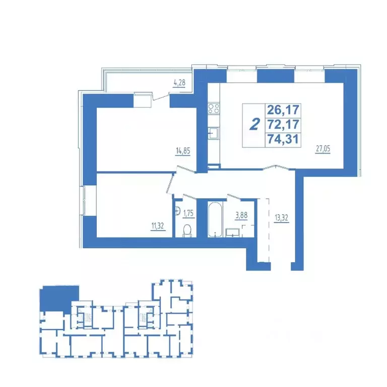 2-к кв. Мордовия, Саранск ул. Кирова, 9 (74.31 м) - Фото 0