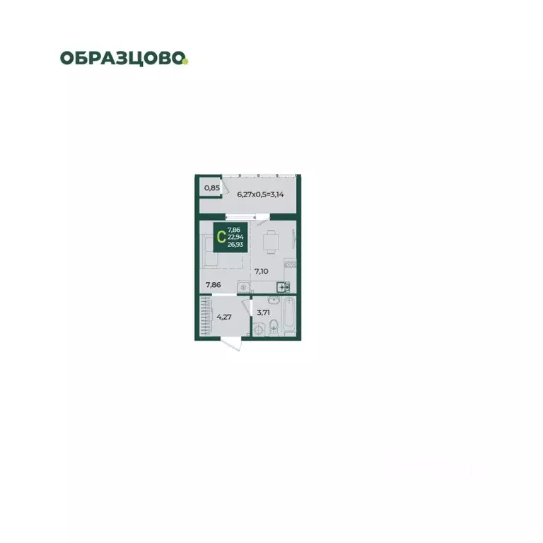 Студия Краснодарский край, Краснодар Образцово мкр,  (26.93 м) - Фото 0