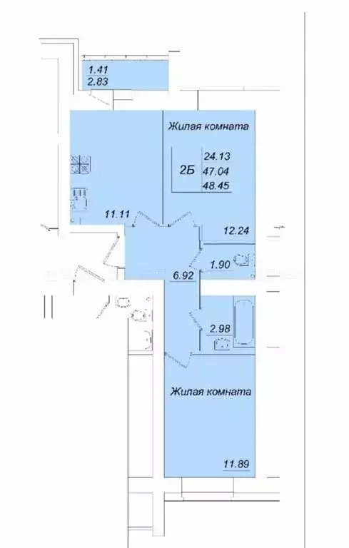 2-комнатная квартира: село Осиново, улица Гайсина, 2 (48.5 м) - Фото 0