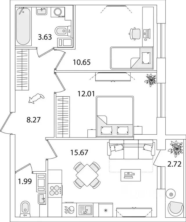 2-к кв. Санкт-Петербург ул. Тамбасова, 5Н (53.58 м) - Фото 0