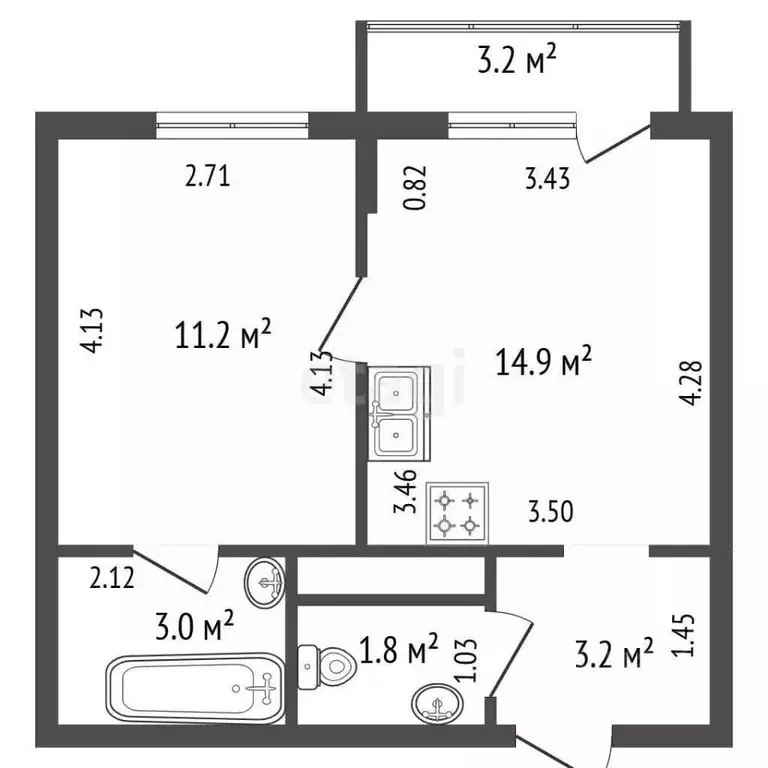 1-к кв. Санкт-Петербург просп. Юнтоловский, 46 (34.5 м) - Фото 2
