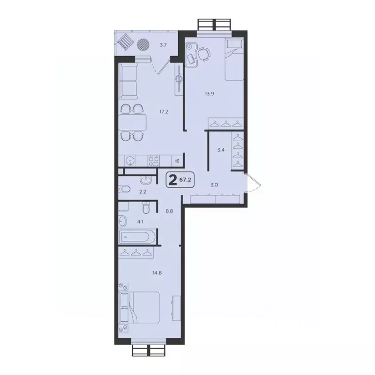 2-к кв. Тюменская область, Тюмень  (67.2 м) - Фото 0