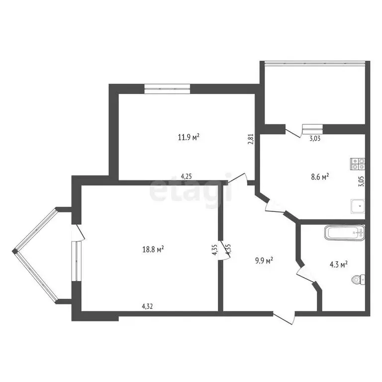 2-комнатная квартира: Новосибирск, Новогодняя улица, 43 (57.4 м) - Фото 0
