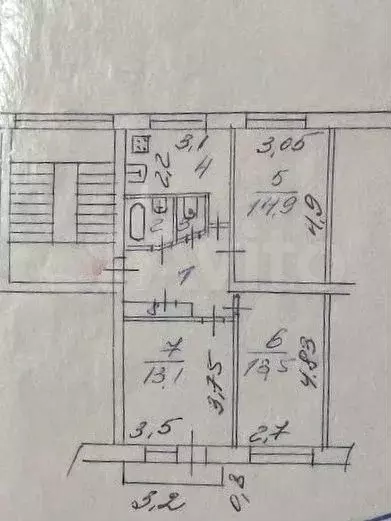 3-к. квартира, 59,9 м, 5/5 эт. - Фото 0