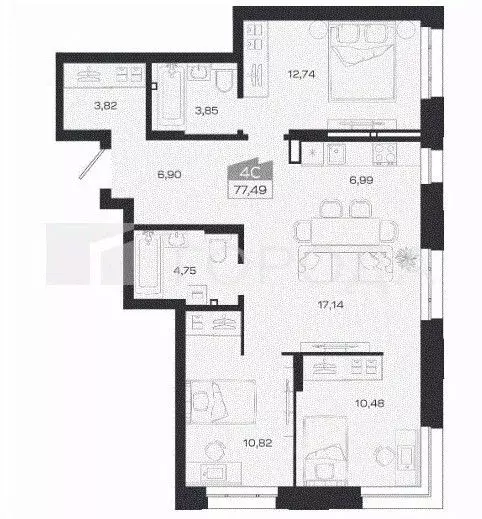 4-к кв. Томская область, Томск Сибирская ул., 83А (77.49 м) - Фото 1
