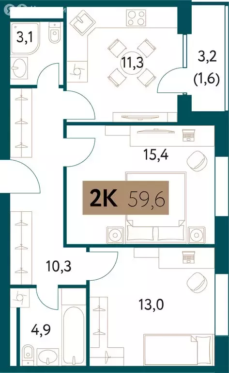 2-комнатная квартира: Москва, Винницкая улица, 8к4 (59.7 м) - Фото 0