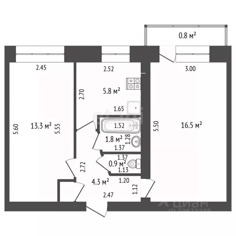 2-к кв. Башкортостан, Стерлитамак Коммунистическая ул., 4 (42.7 м) - Фото 2