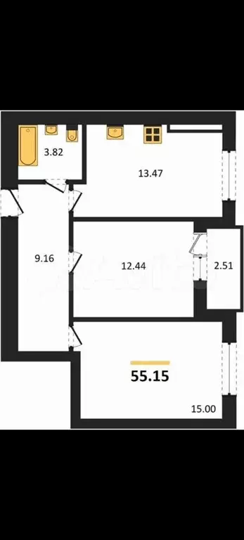 2-к. квартира, 56,4 м, 7/8 эт. - Фото 1