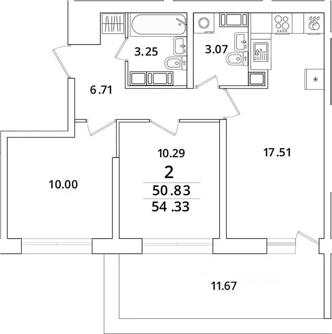 2-к кв. Санкт-Петербург просп. Маршала Блюхера, 3к3 (54.33 м) - Фото 1