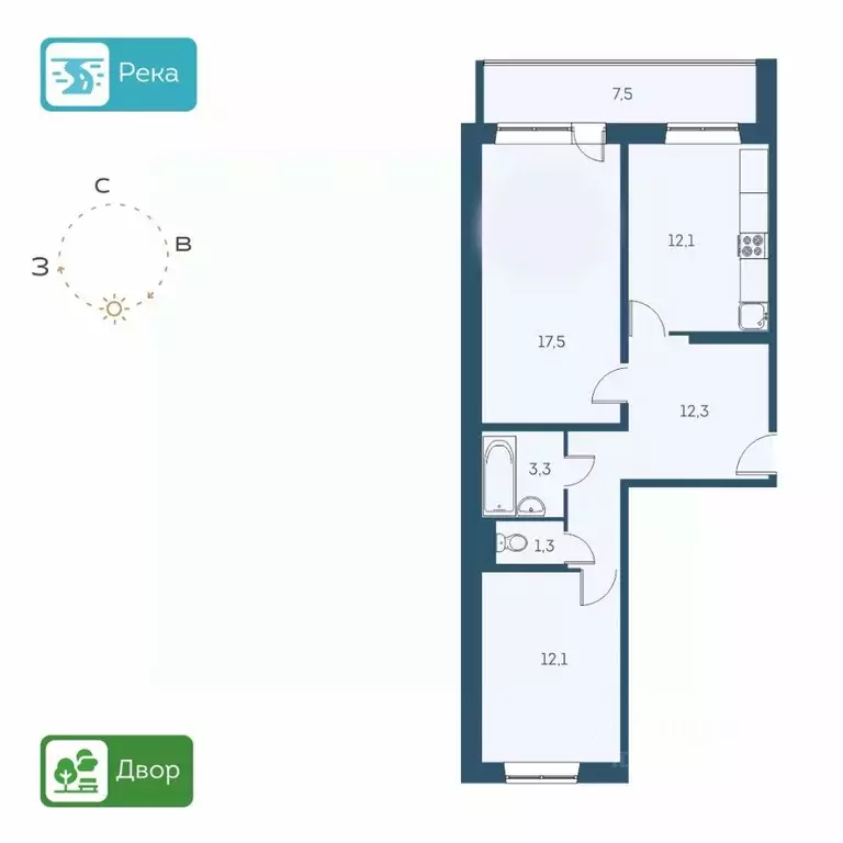 2-к кв. Новосибирская область, Новосибирск Междуреченская ул., 7/1 ... - Фото 0
