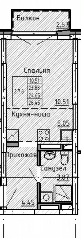 Квартира-студия, 23,8 м, 7/17 эт. - Фото 0