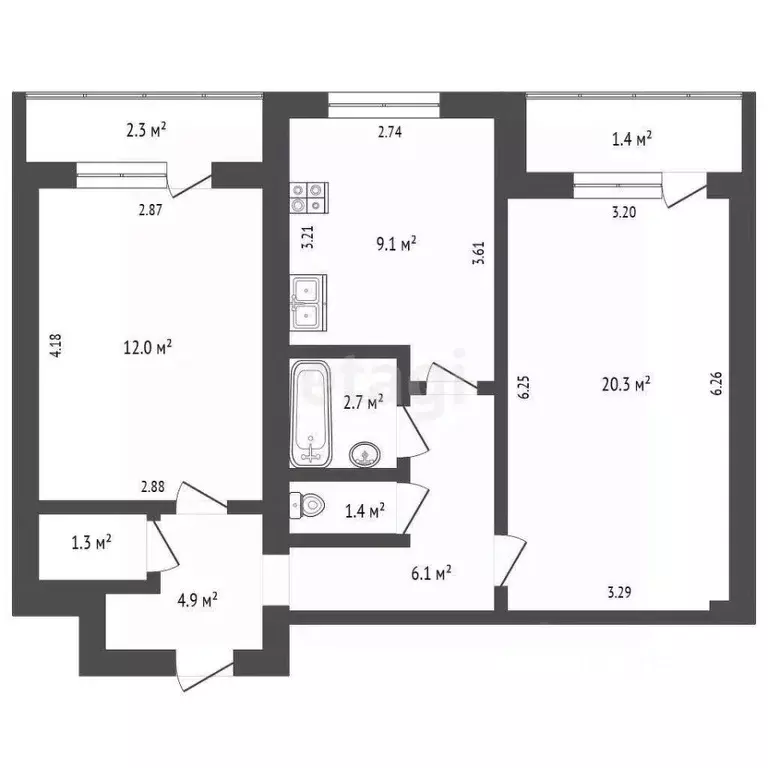 2-к кв. Белгородская область, Белгород Садовая ул., 120б (57.8 м) - Фото 2