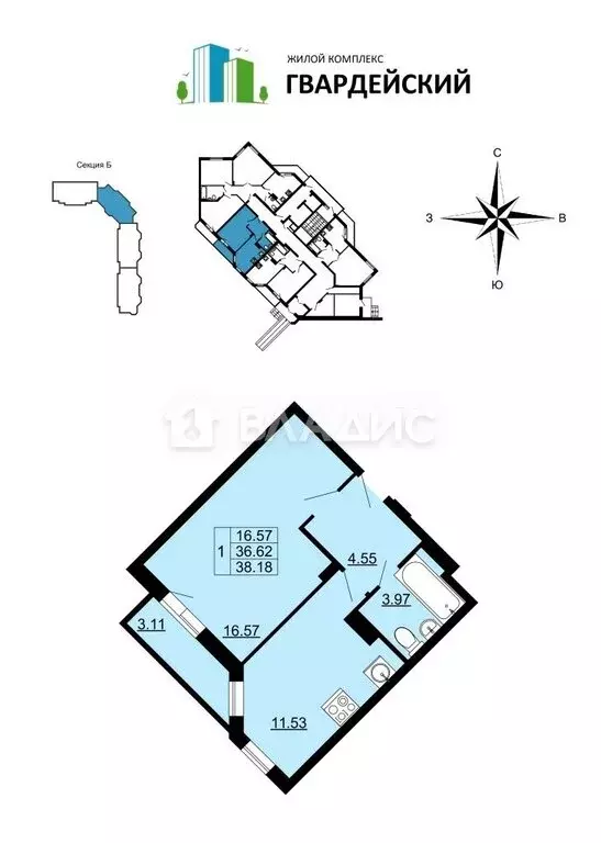 1-комнатная квартира: Владимир, улица Родионовка, 4А (36.1 м) - Фото 1