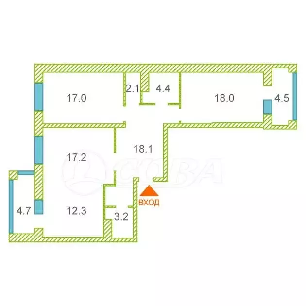 Квартира-студия: Тюмень, Ямская улица, 86 (92.3 м) - Фото 1