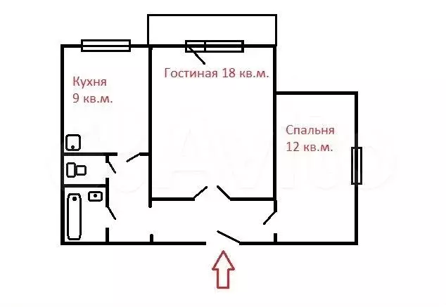 2-к. квартира, 54,7 м, 5/9 эт. - Фото 0