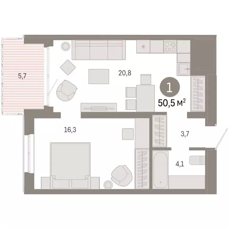 1-комнатная квартира: Екатеринбург, улица Советских Женщин (50.5 м) - Фото 1