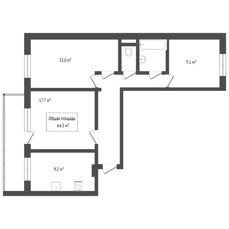 3-комнатная квартира: Томск, улица Ивана Черных, 97/4 (66 м) - Фото 1