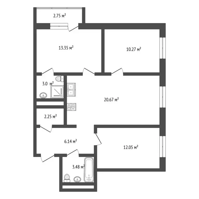 3-комнатная квартира: Тюмень, улица Парада Победы, 9 (70.9 м) - Фото 0