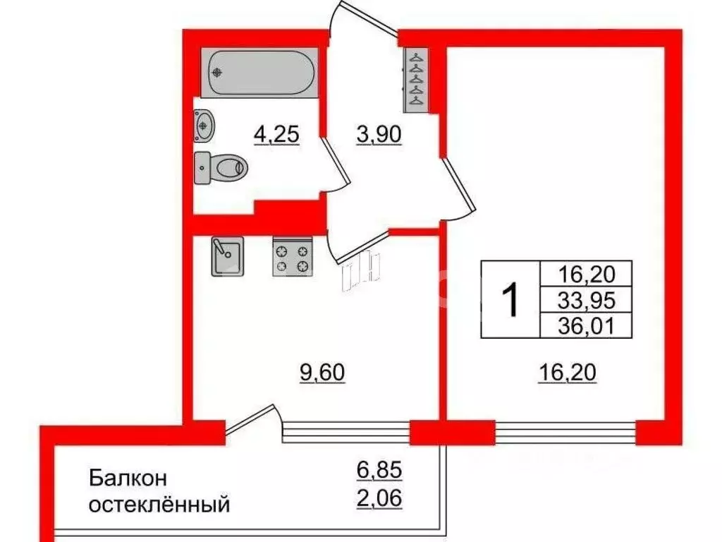 1-комнатная квартира: Калининград, Батальная улица, 100 (35 м) - Фото 0