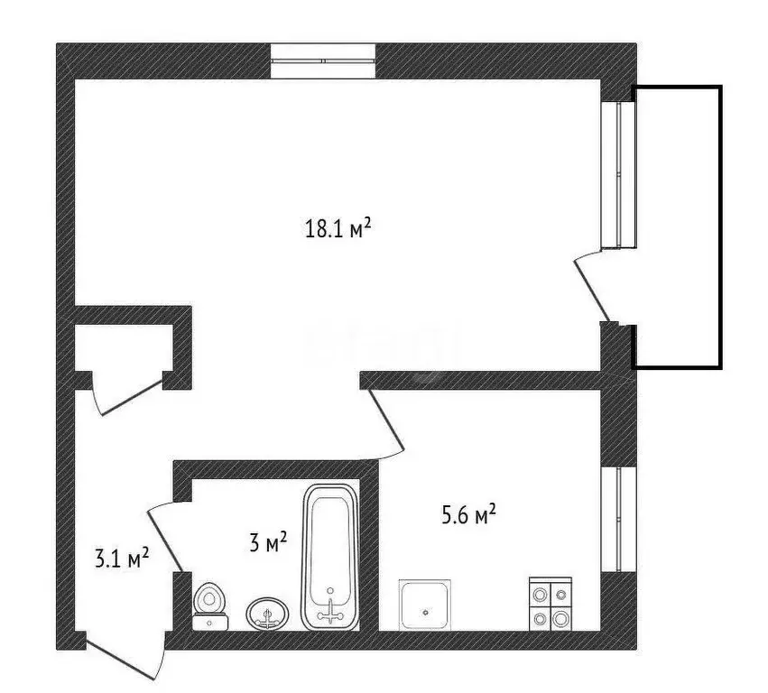 1-комнатная квартира: Балахна, улица Горького, 37 (30.9 м) - Фото 1