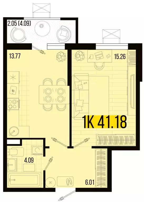 1-комнатная квартира: Северская, ЖК Цветной Бульвар (39.13 м) - Фото 0