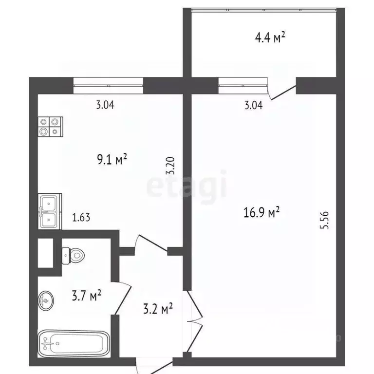 1-к кв. Тюменская область, Тюмень ул. Николая Ростовцева, 6 (41.0 м) - Фото 2