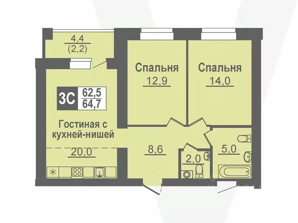 3-к кв. Новосибирская область, Кольцово рп, 5-й мкр  (64.7 м) - Фото 0