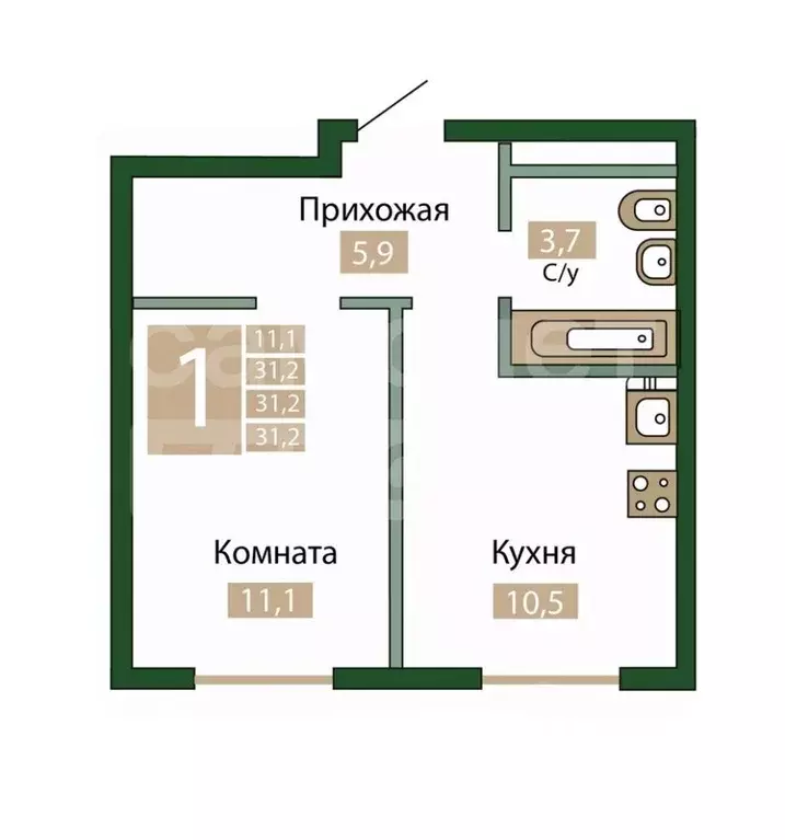 1-к кв. Крым, Симферопольский район, Молодежное пгт ул. Парковая, 3 ... - Фото 2