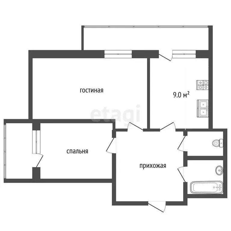2-комнатная квартира: Ялта, Бакунинский проезд, 6 (56 м) - Фото 1