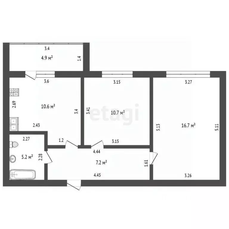 2-к кв. Башкортостан, Стерлитамак ул. 7 Ноября, 5А (50.4 м) - Фото 1