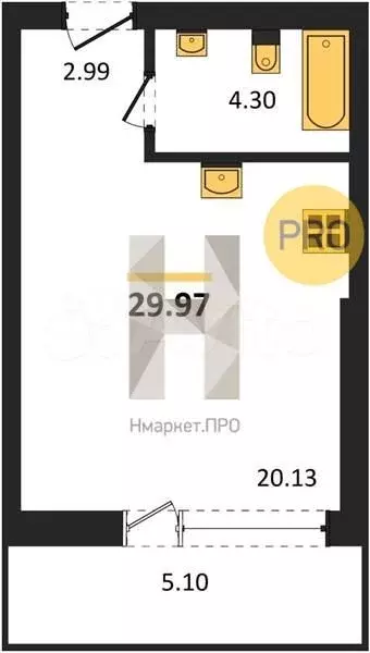 Квартира-студия, 30,5 м, 7/9 эт. - Фото 1