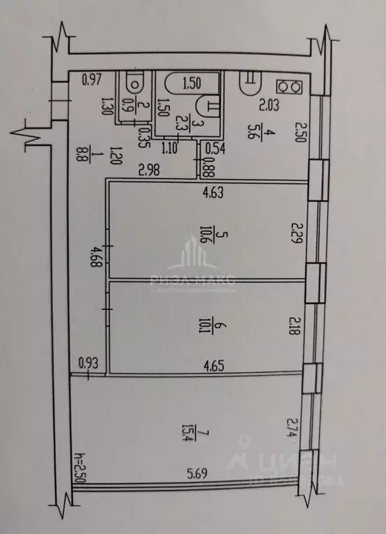 3-к кв. Брянская область, Брянск Угольная ул., 20 (53.7 м) - Фото 2