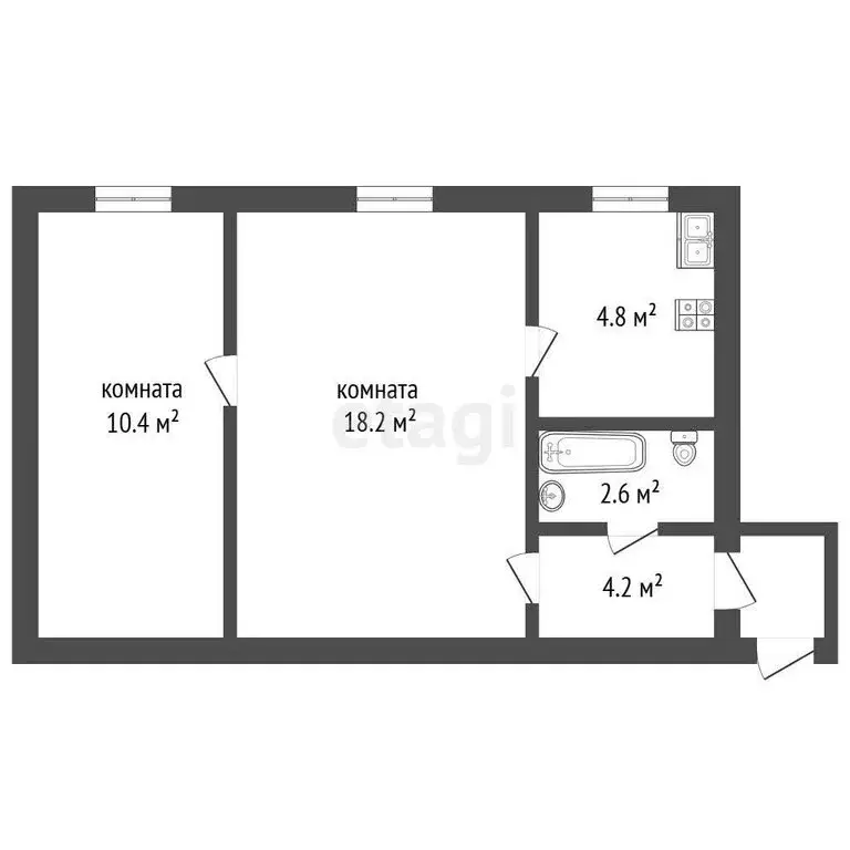 2-комнатная квартира: Ялуторовск, улица Свердлова, 32 (40 м) - Фото 1
